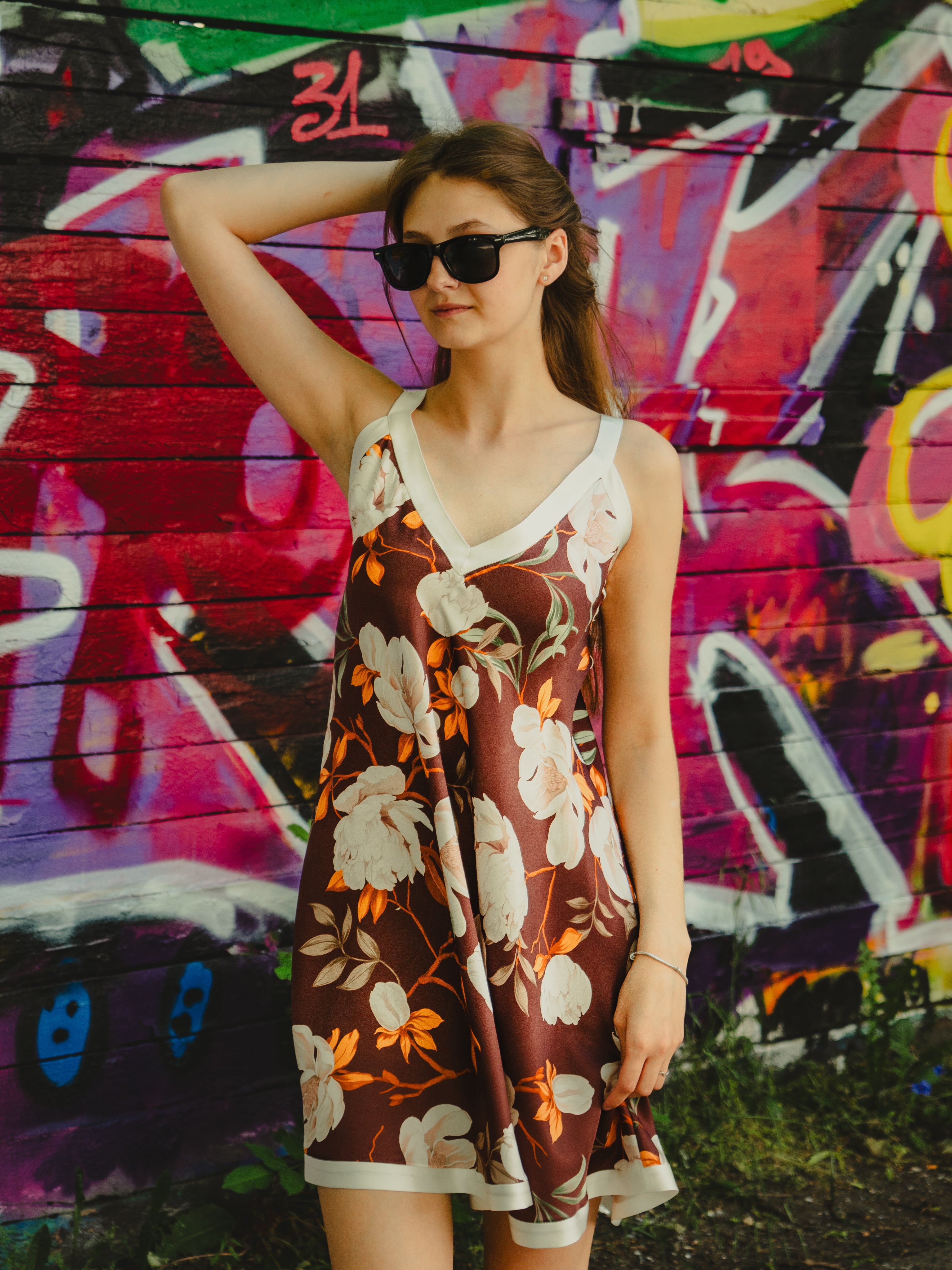 MAZI Bordeaux Floral Mini Dress