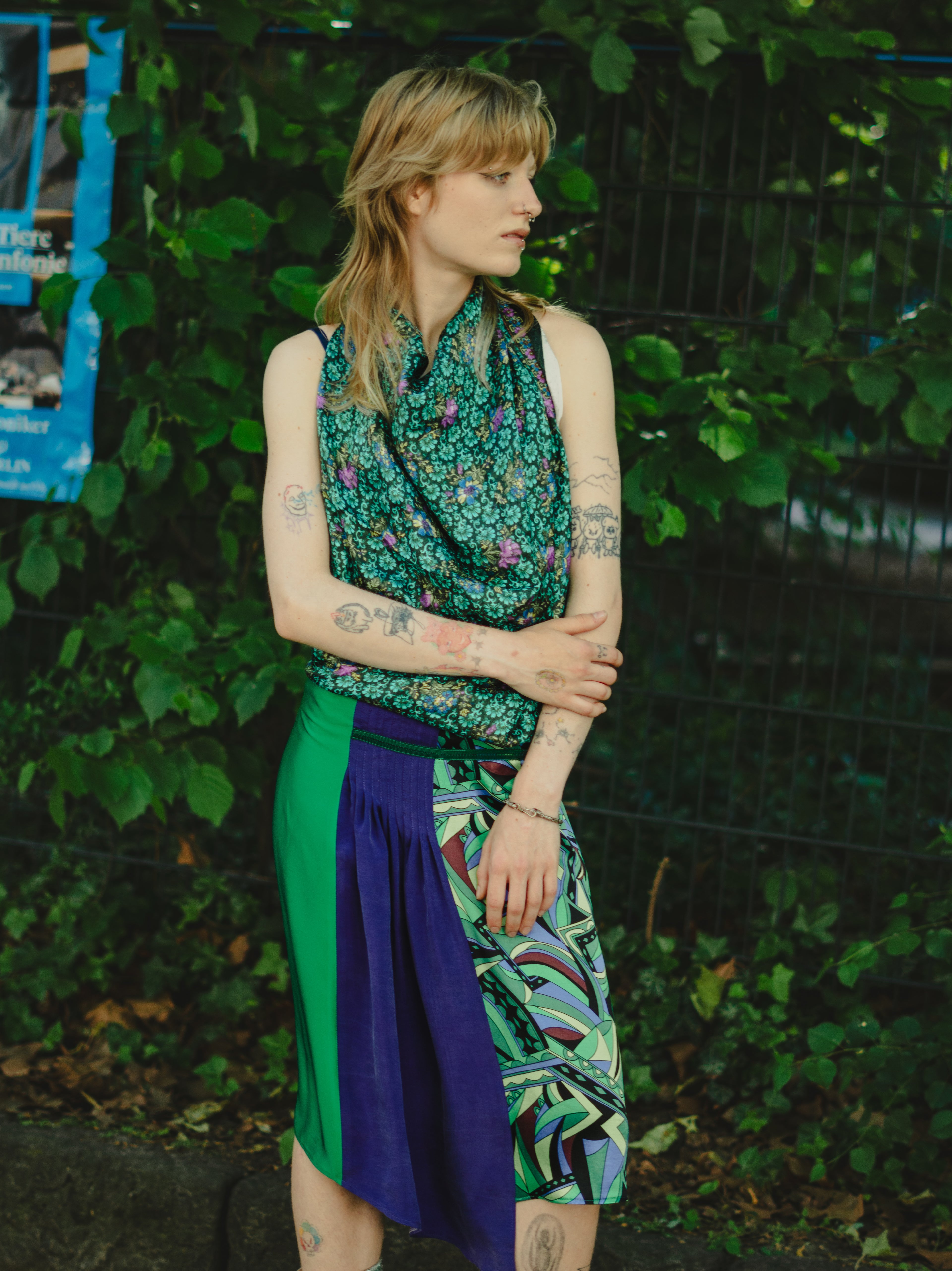MAZI Green Patchwork Midi skirt