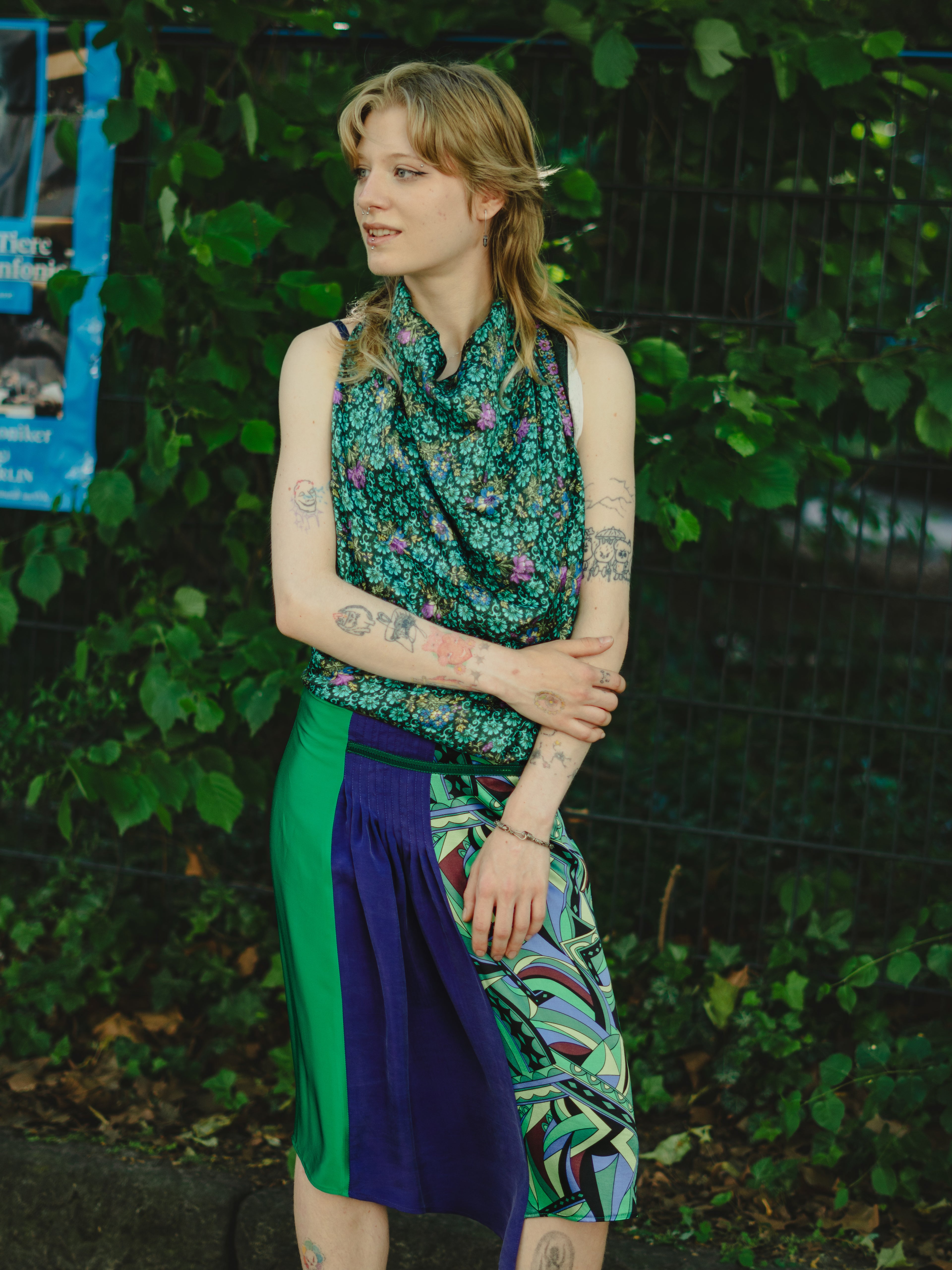 MAZI Green Patchwork Midi skirt