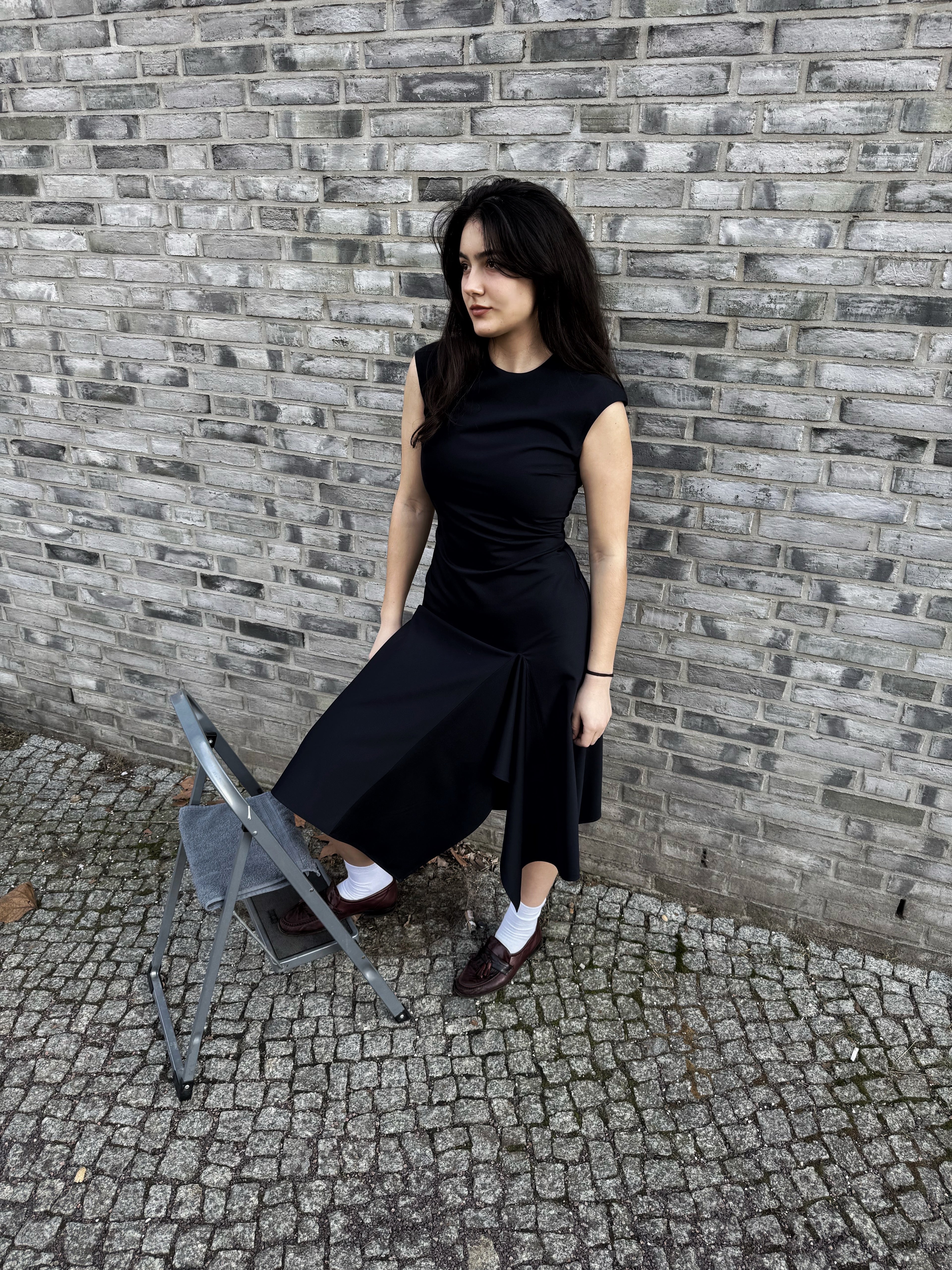 Elegant Black Asymmetric Midi Dress