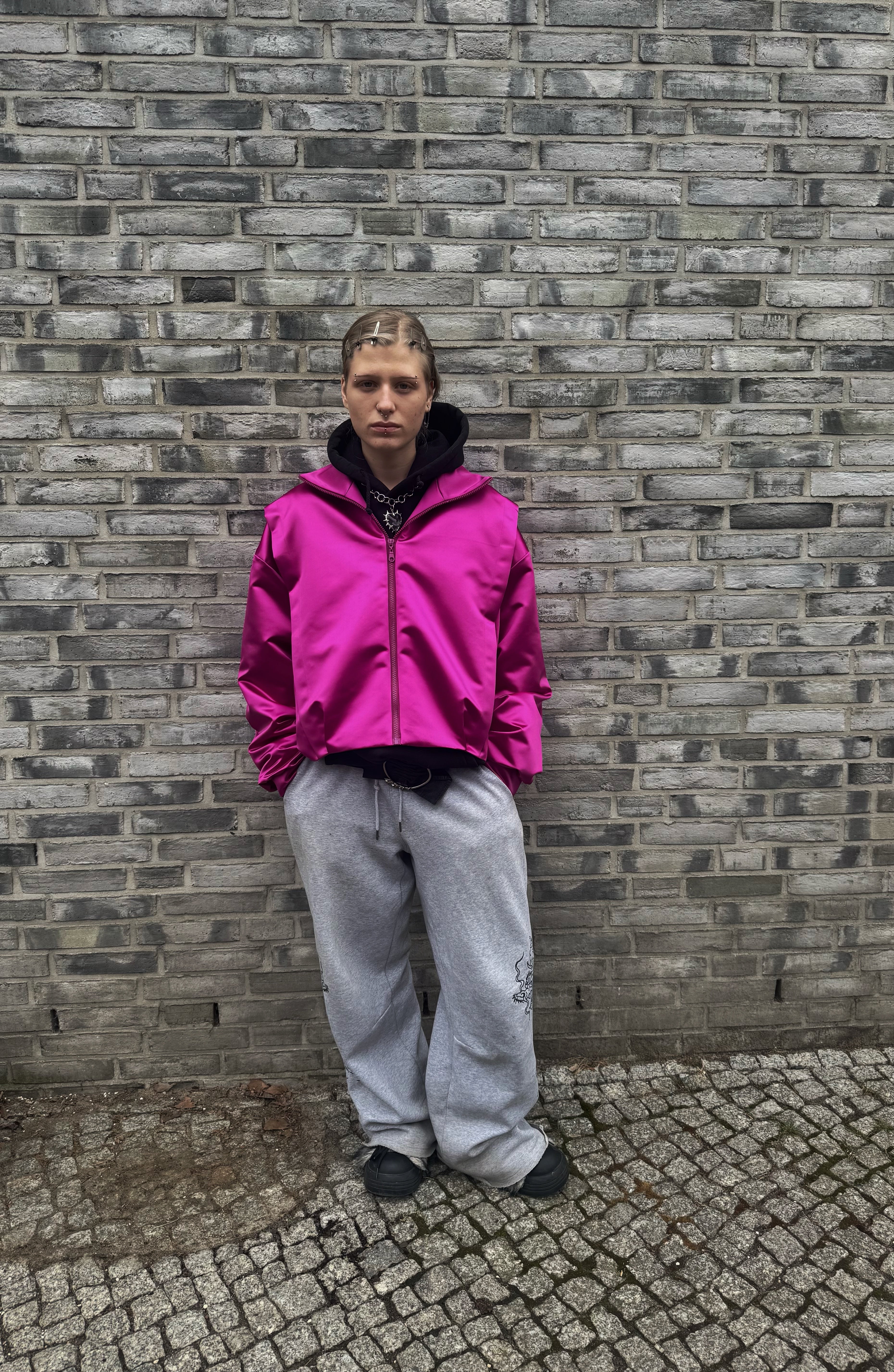 Vibrant Hot Pink Satin Bomber Jacket