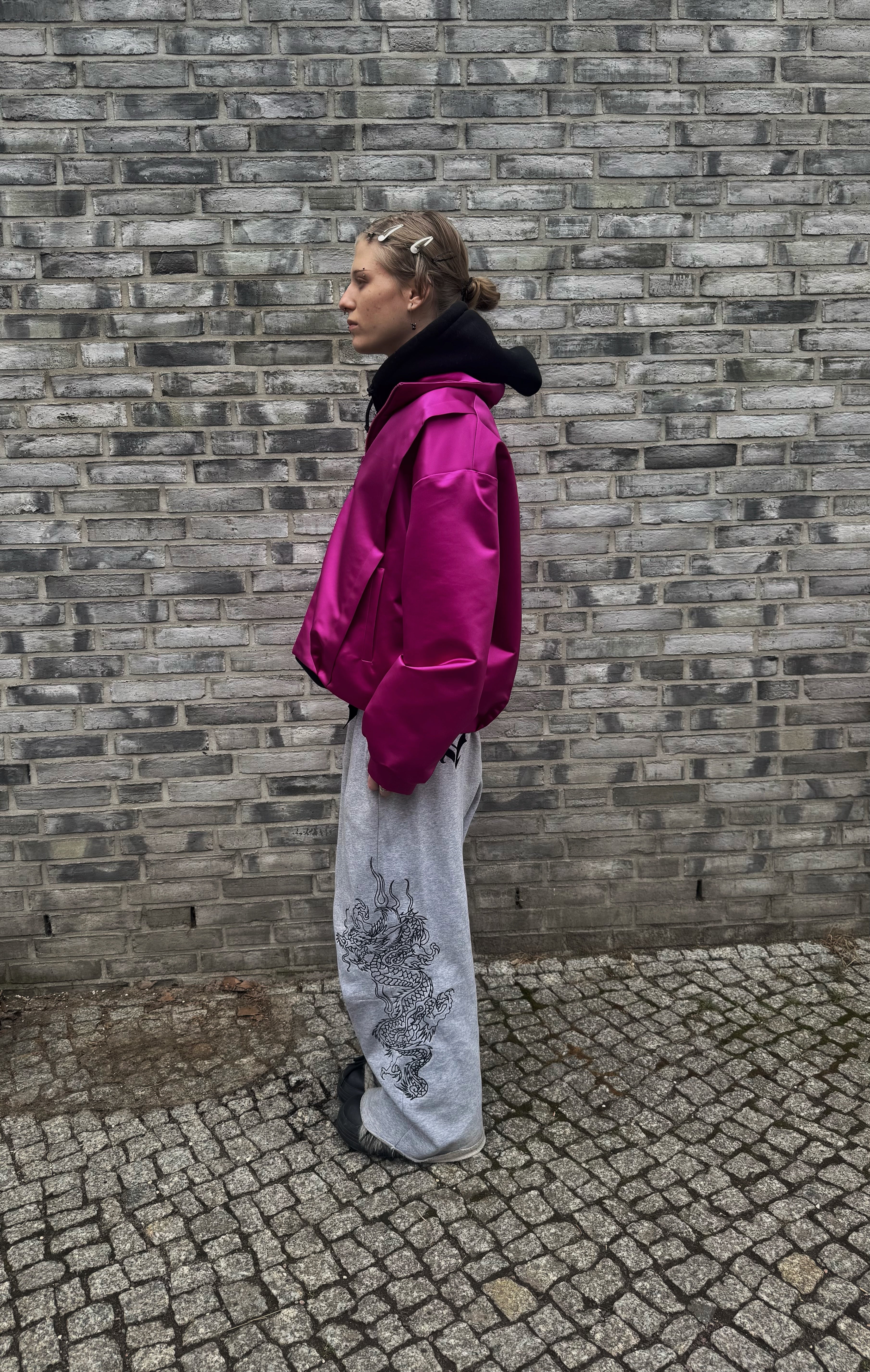 Vibrant Hot Pink Satin Bomber Jacket