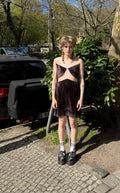 Velvet Cut-Out Mini Dress with Lace Panel