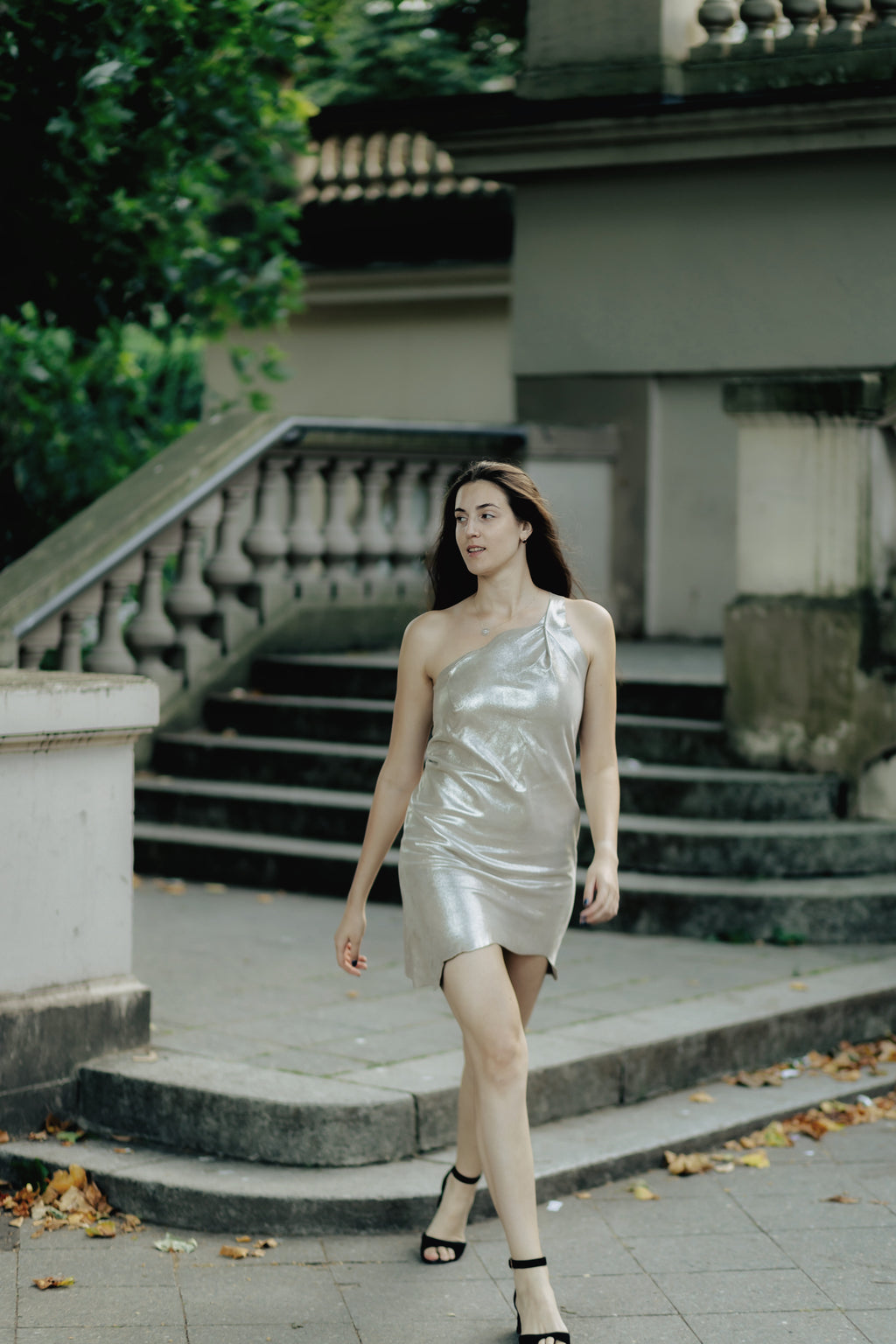 One-Shoulder Leather Dress