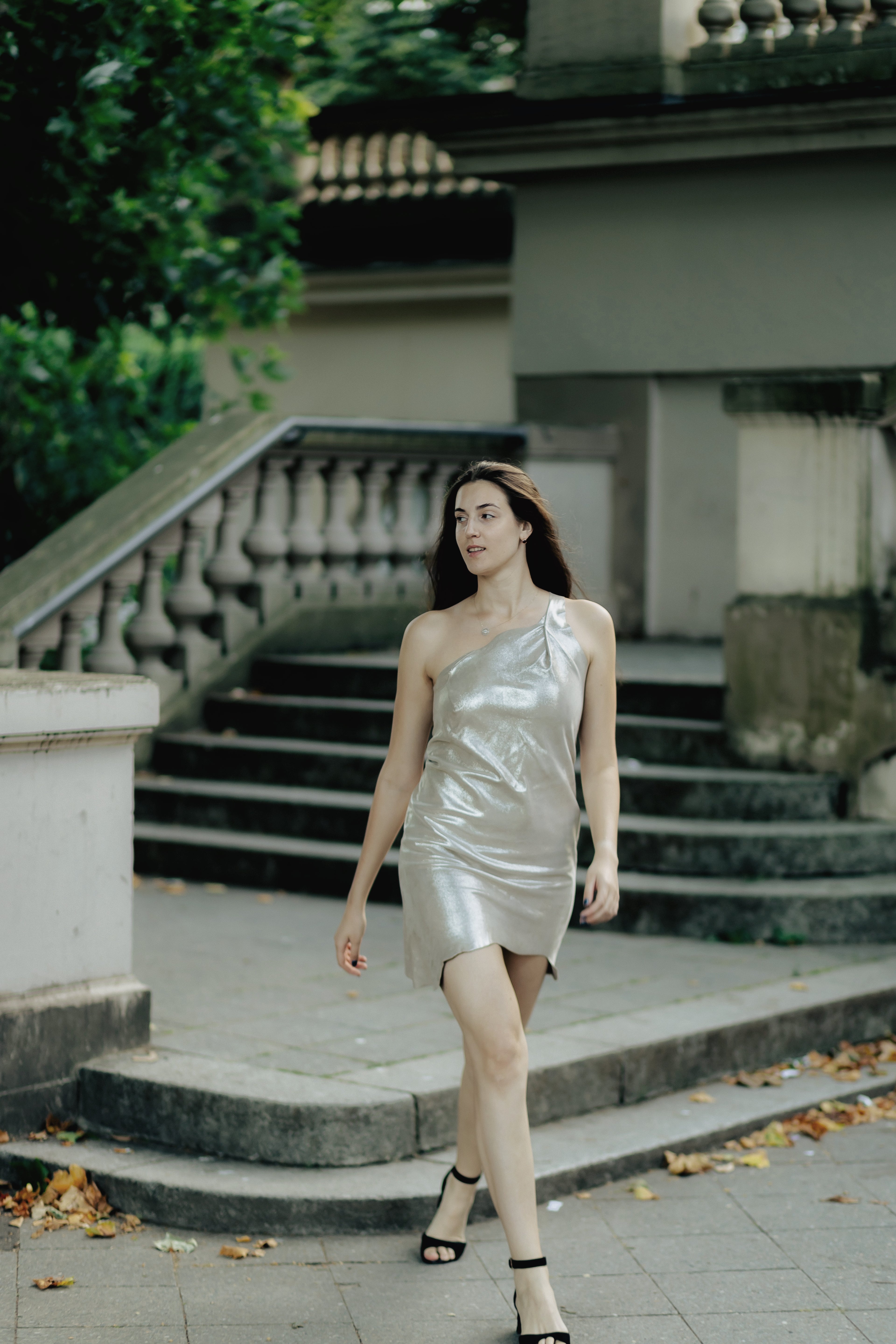 One-Shoulder Leather Dress