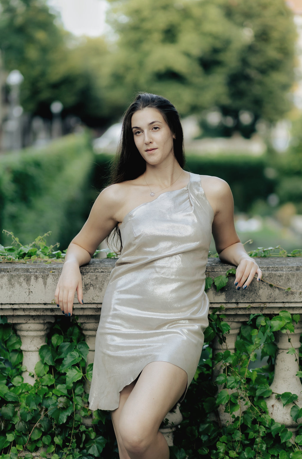 One-Shoulder Leather Dress