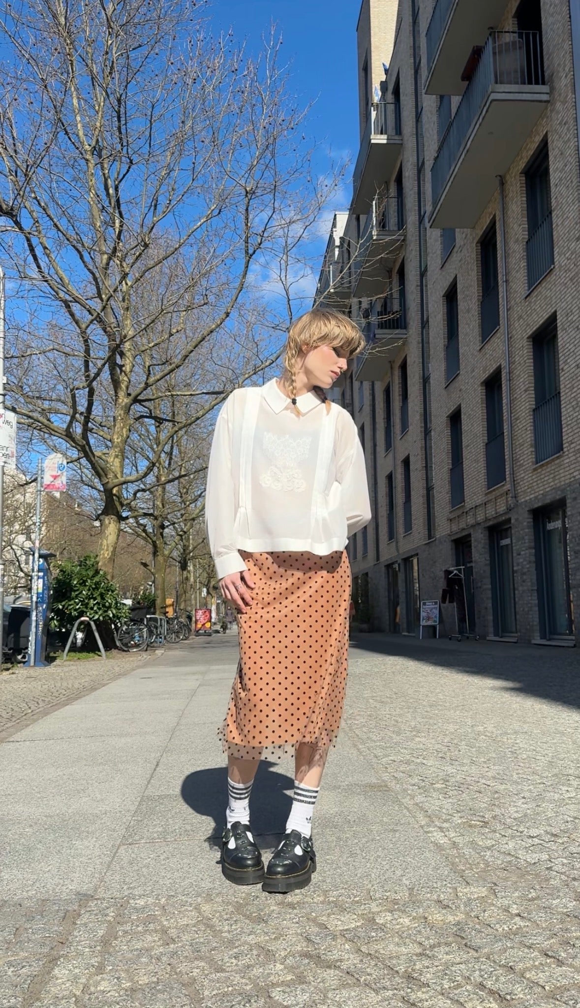 Polka Dot Sheer Midi Skirt in Peach