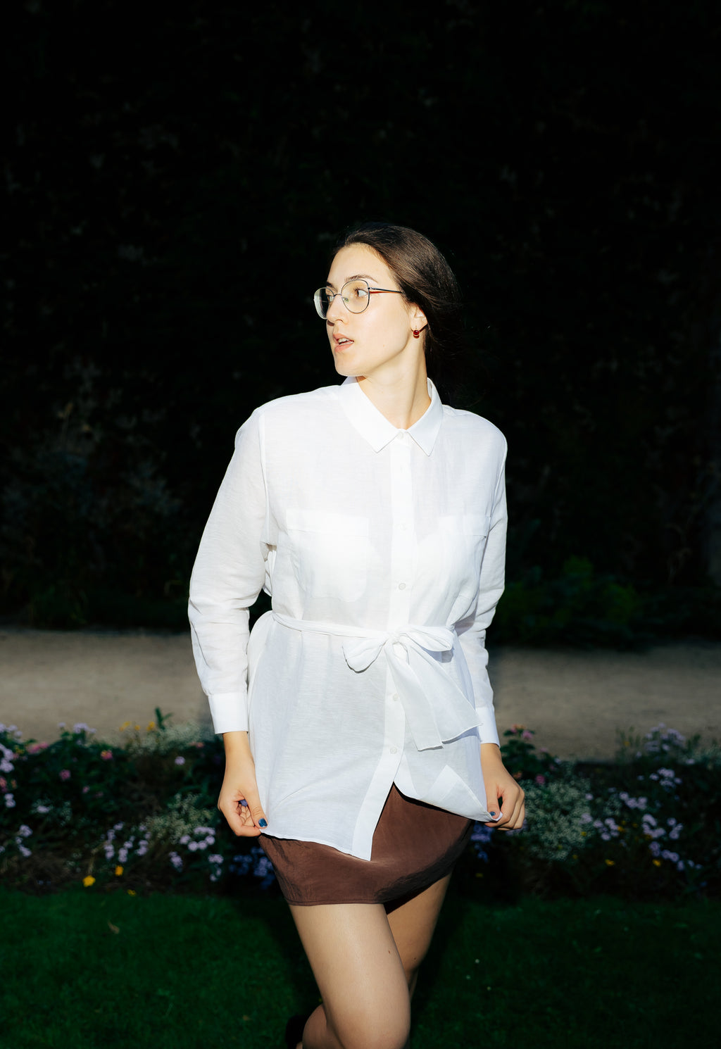 Linen White Shirt: Minimalist Asymmetric Tie-Waist Top MaziStor