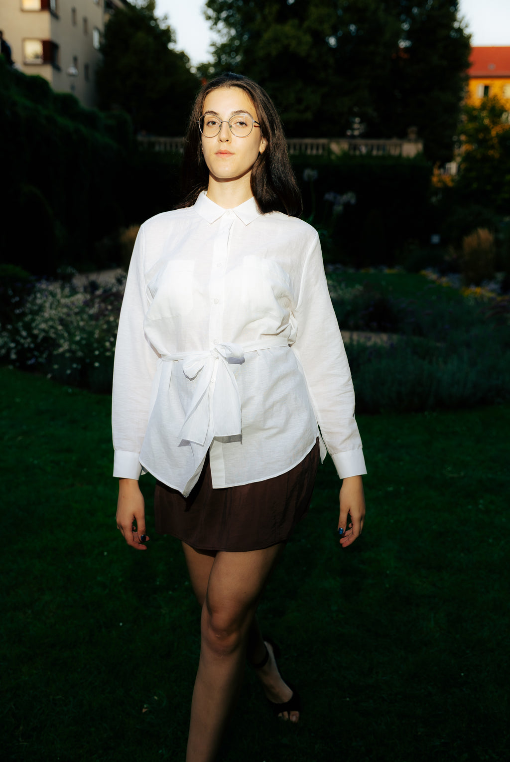 Linen White Shirt: Minimalist Asymmetric Tie-Waist Top MaziStor
