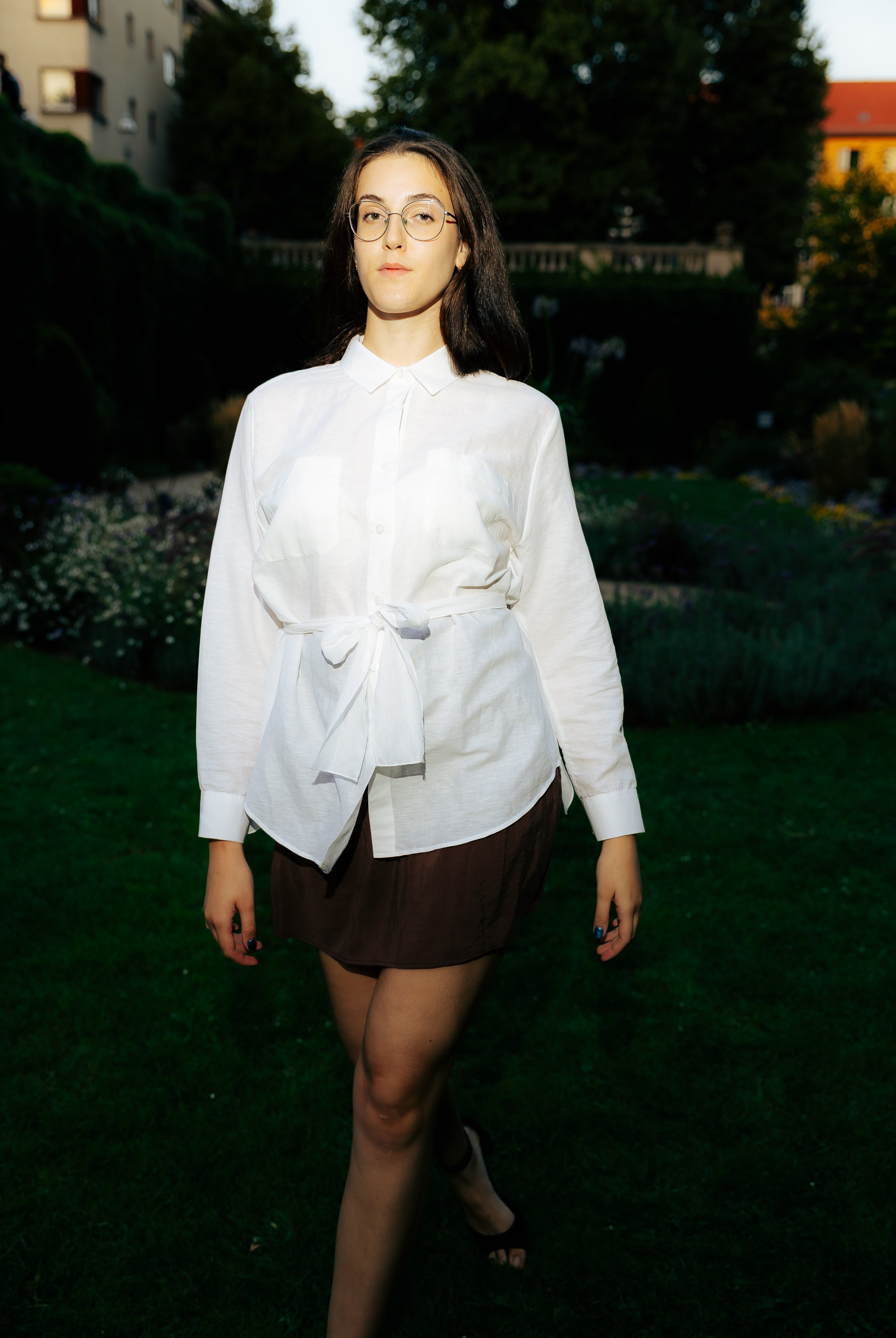 Linen White Shirt: Minimalist Asymmetric Tie-Waist Top MaziStor