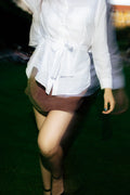 Linen White Shirt: Minimalist Asymmetric Tie-Waist Top MaziStor