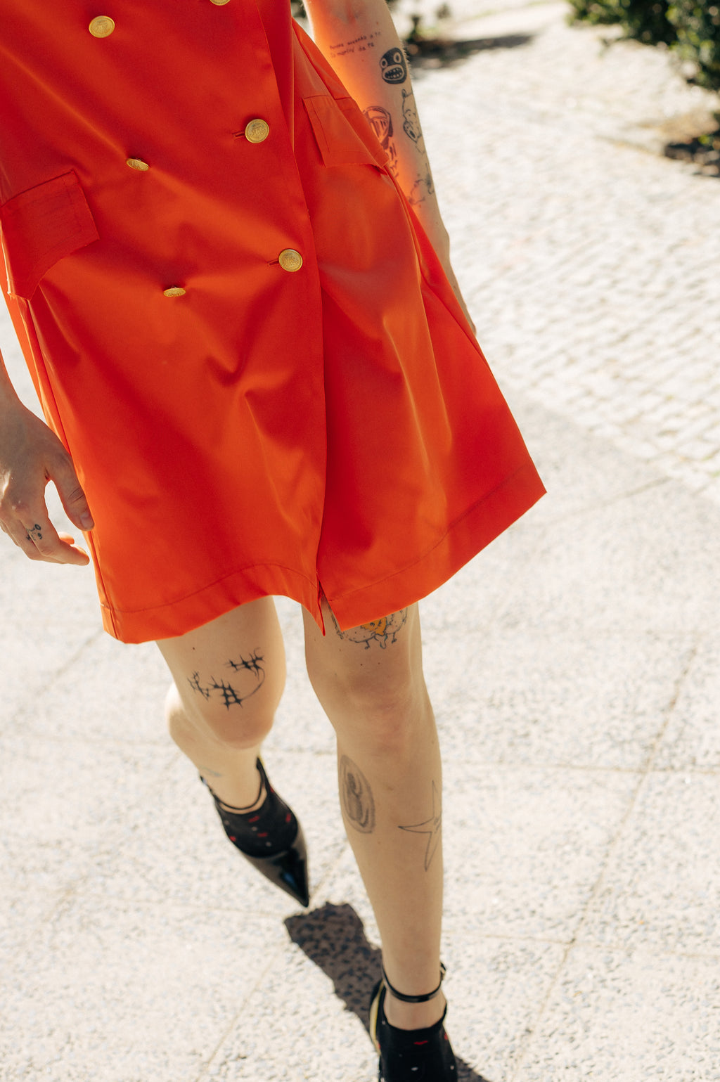 Title: MAZI Orange Double-Breasted Vest Dress