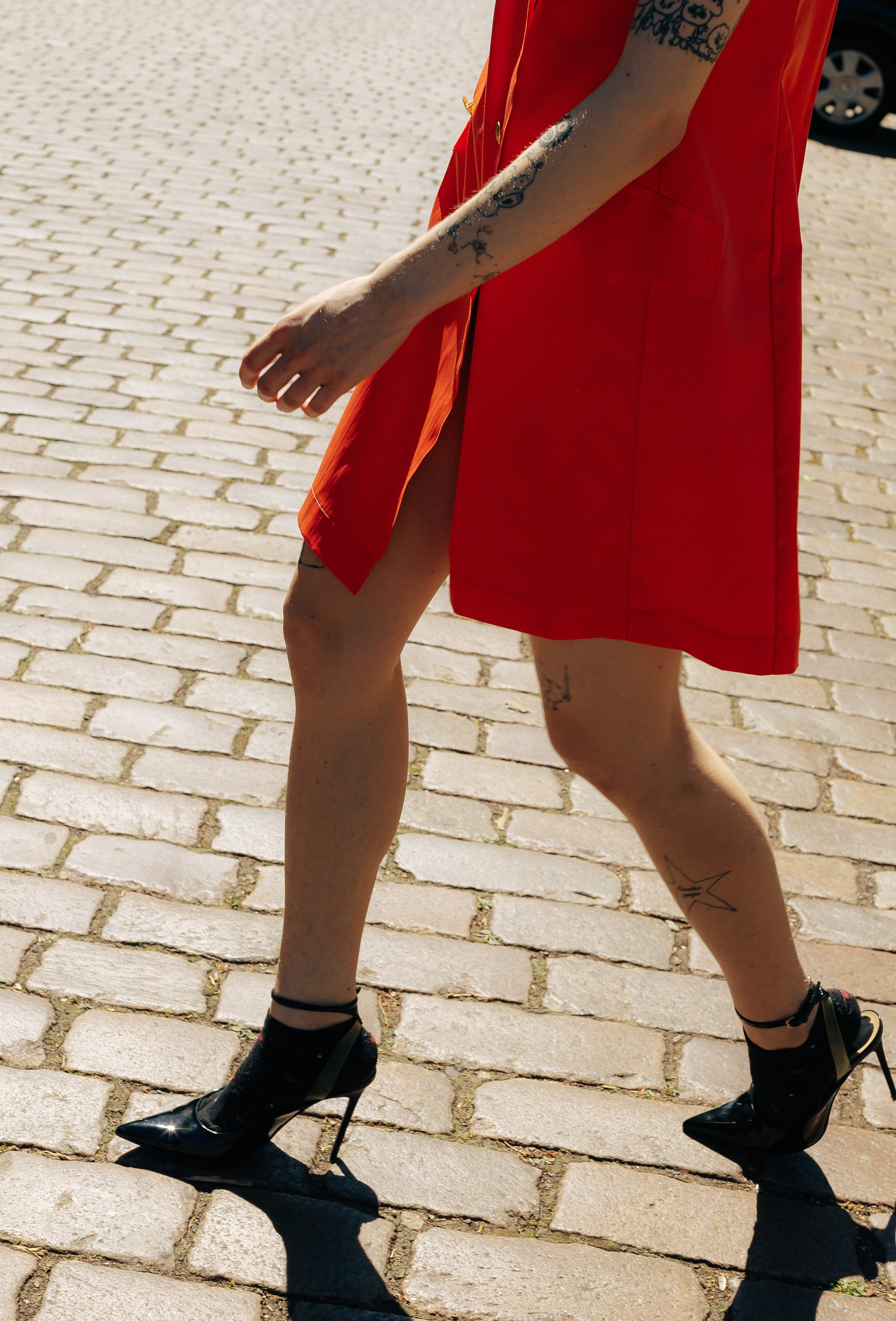 Title: MAZI Orange Double-Breasted Vest Dress