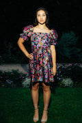 Vibrant Paisley Print Cotton Mini Dress with Puff Sleeves
