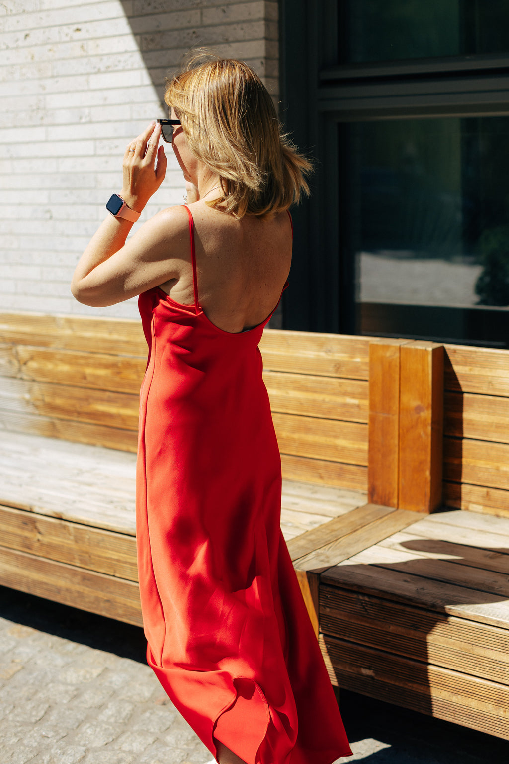 MAZI Red Silk Slip Dress