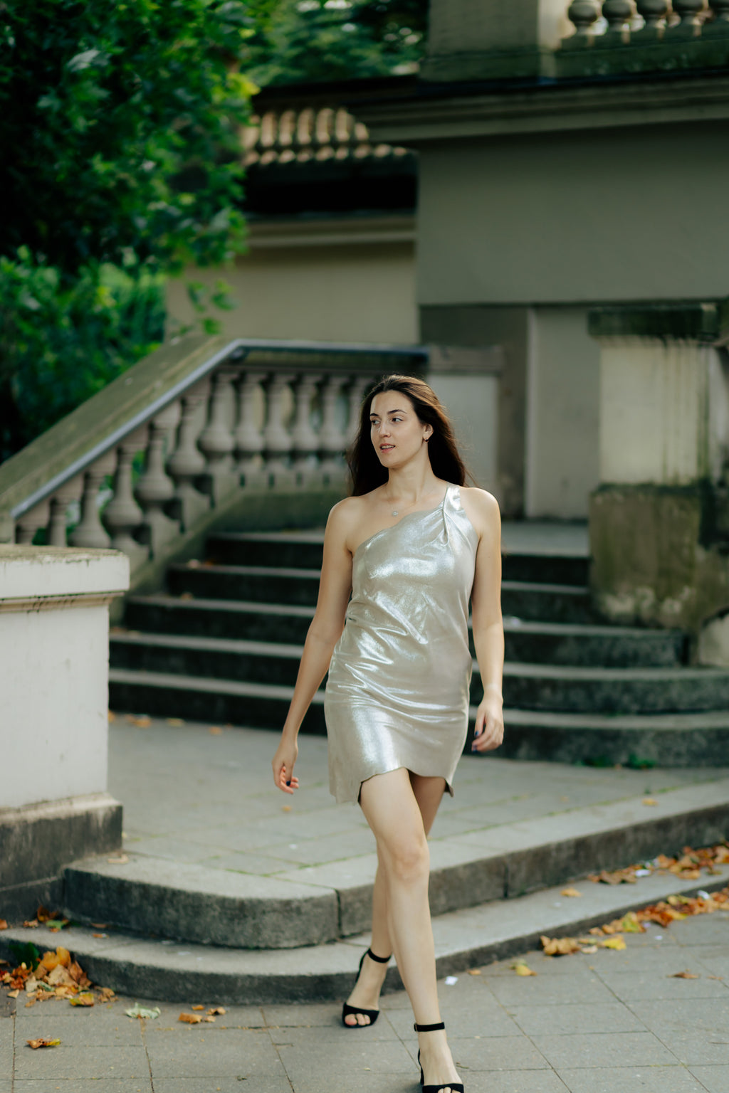 One-Shoulder Leather Dress