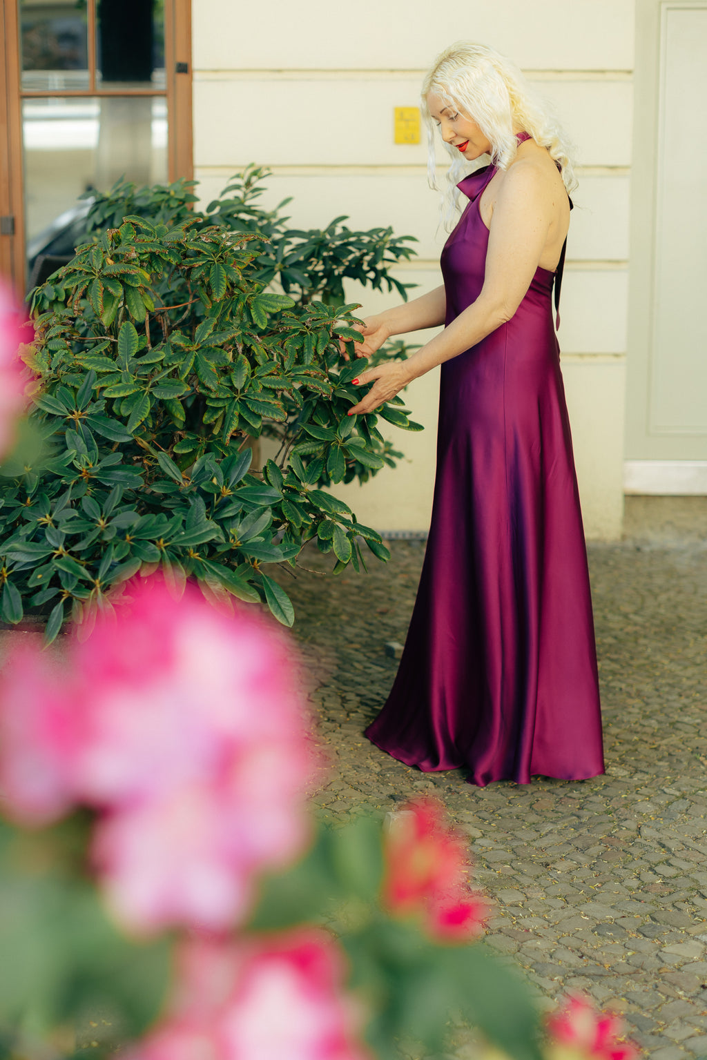 MAZI Bordeaux Halter Gown