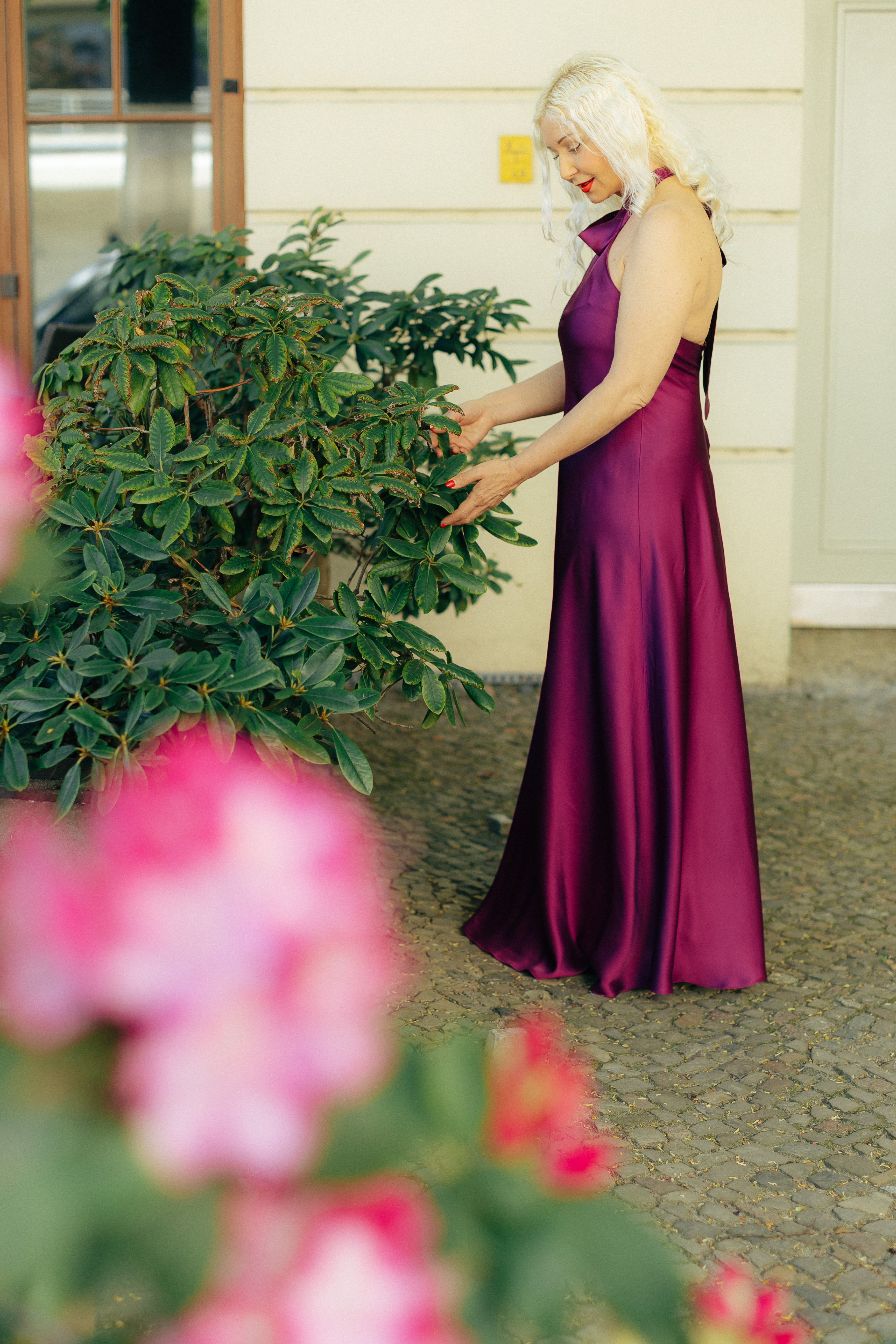 MAZI Bordeaux Halter Gown