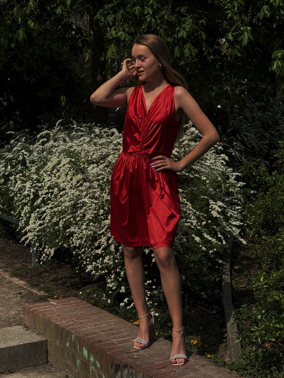 Red Draped Midi Dress