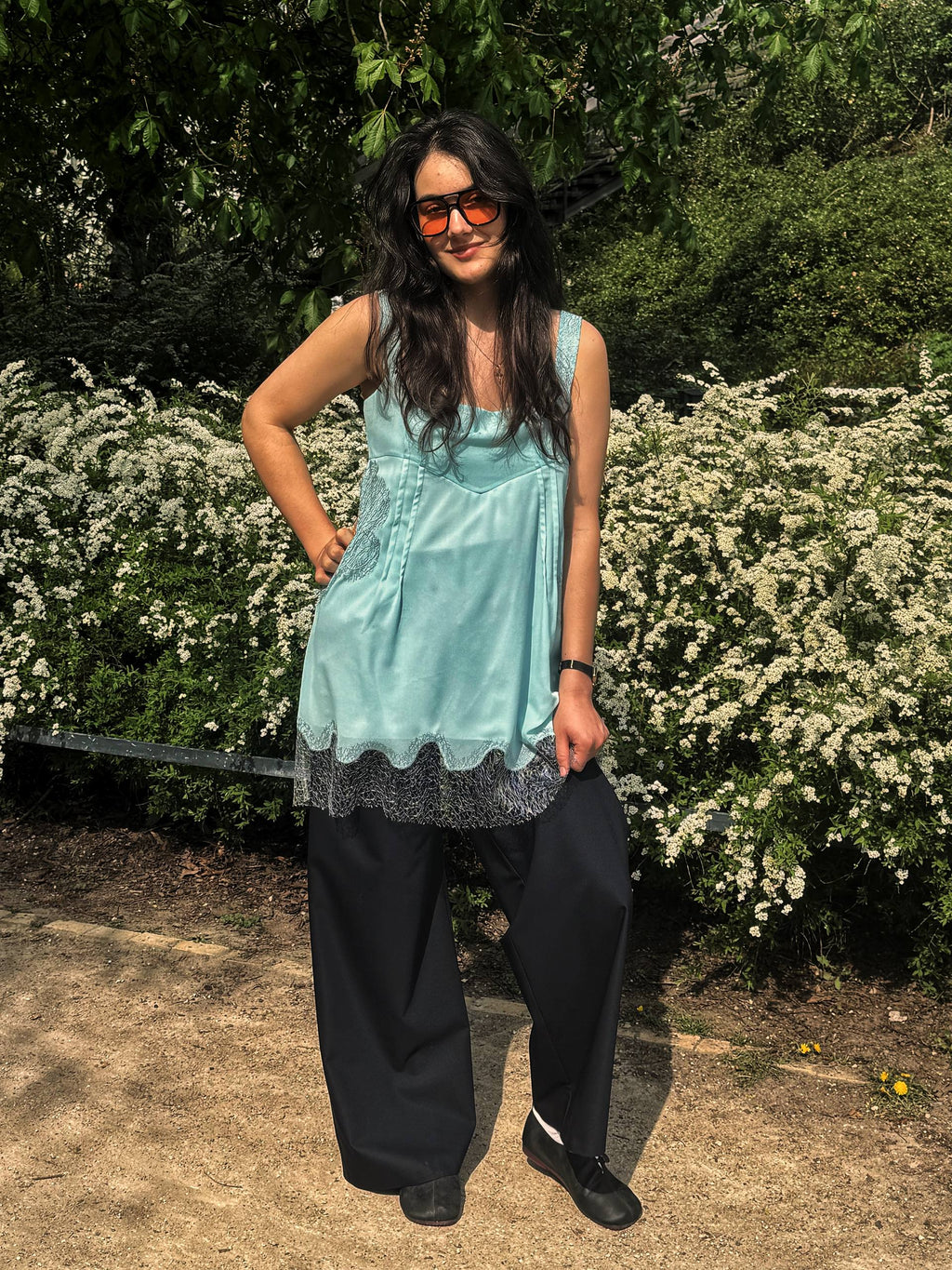 Light Blue Lace Trim Camisole Top