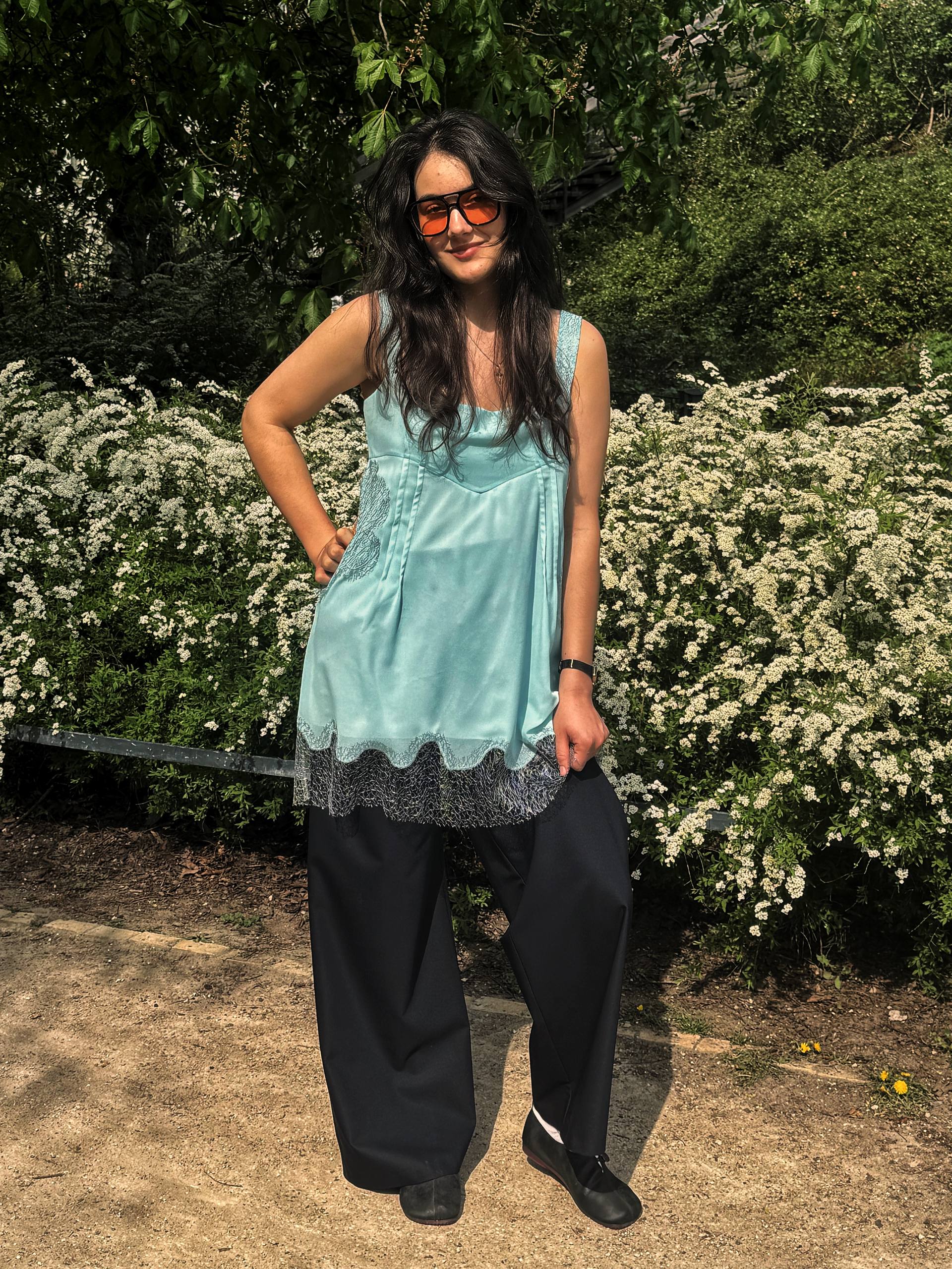 Light Blue Lace Trim Camisole Top