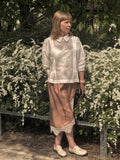 Beige silk Midi Skirt with Lace Trim