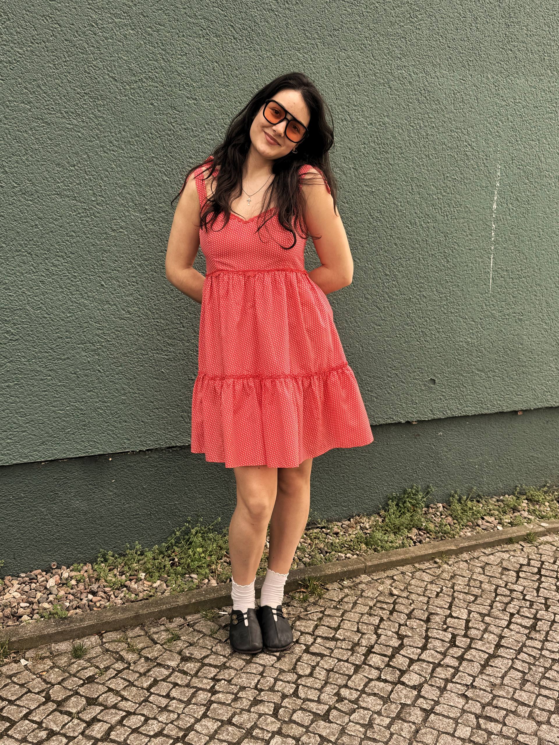 Red Check Ruffle Mini Dress