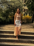 Cream & Peach  Midi Skirt with Lace Trim