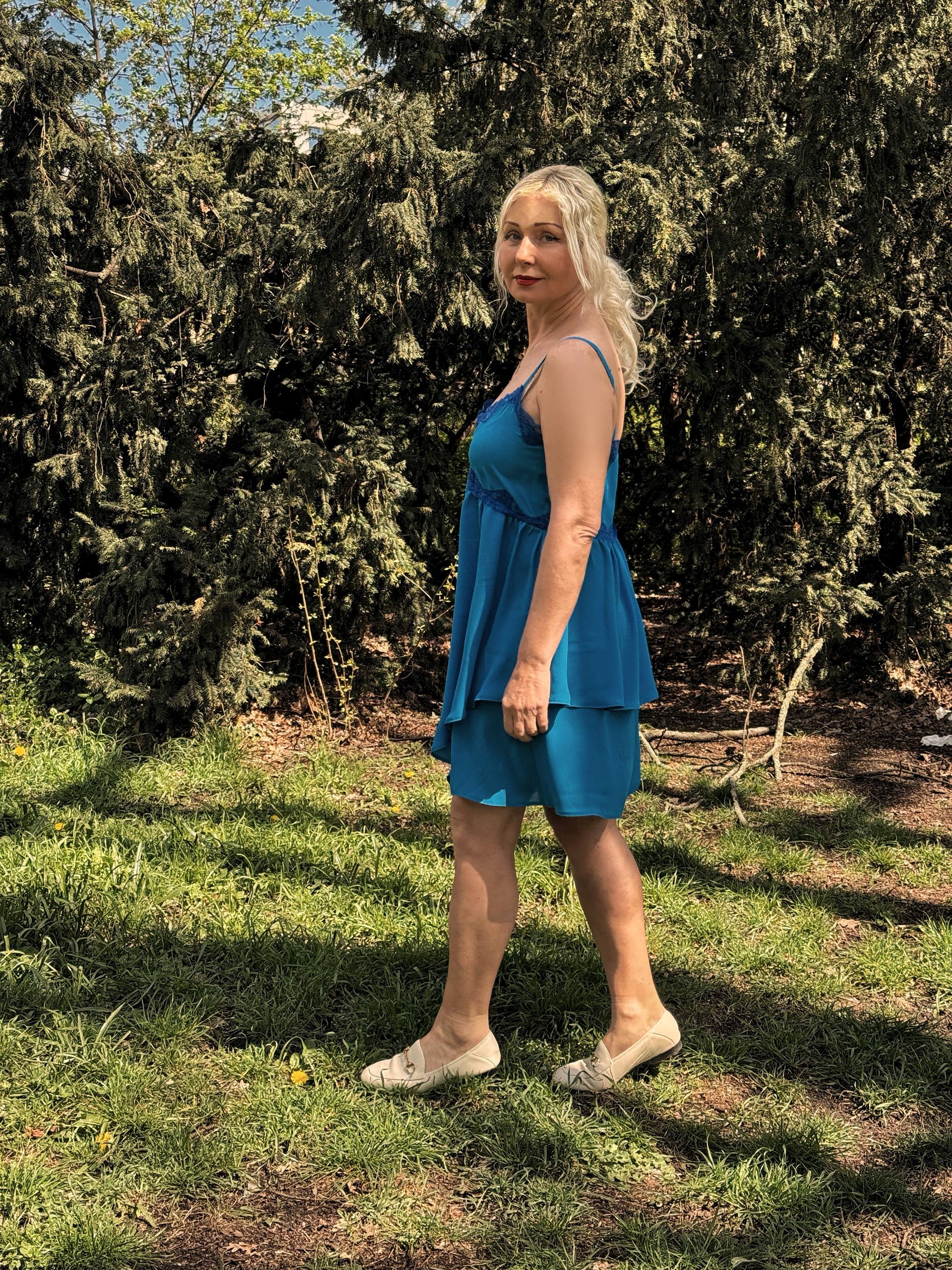 MAZI Blue Chiffon Ruffle Dress