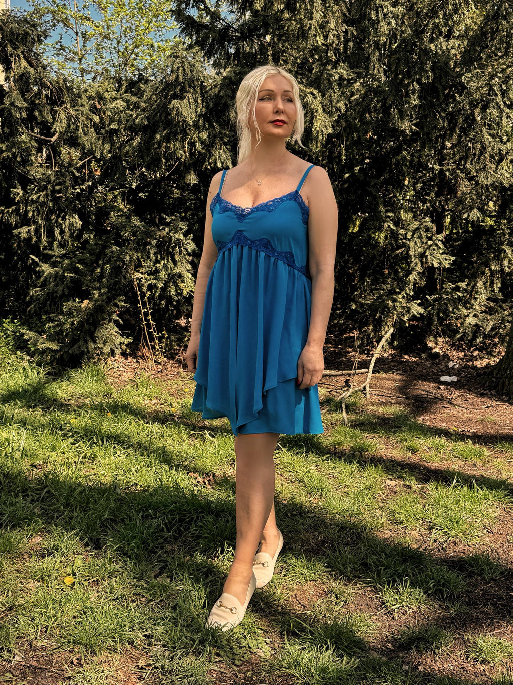 MAZI Blue Chiffon Ruffle Dress