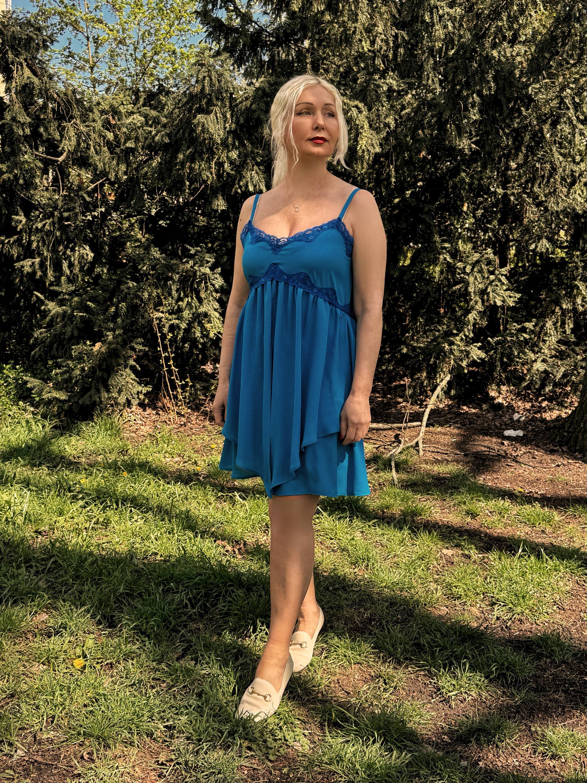 MAZI Blue Chiffon Ruffle Dress